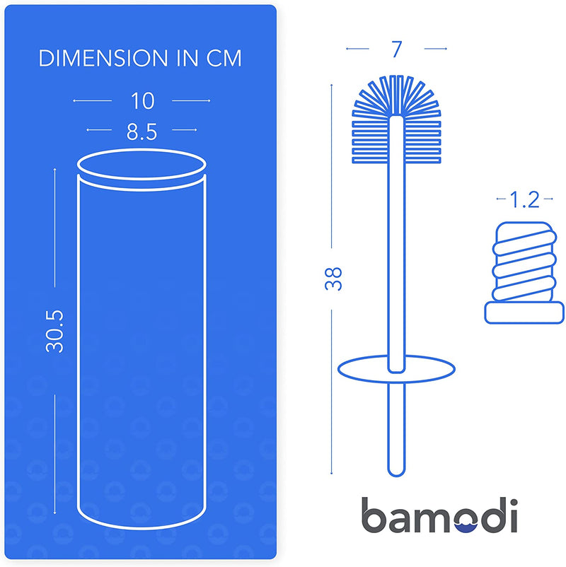 Stainless steel toilet brush and container with splash guard and 2 replacement brush heads