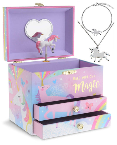 Unicorn Music Box Jewelry Set for Little Girls 3 Unicorn Gifts for Girls