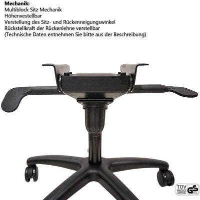 OFFICEWORLD RANGE OFFICE CHAIR BASE COMFORT BLACK WITH ALUMINUM BASE - MULTIBLOCK MECHANICS REPLACEMENT FRAME COMPLETE SET TÜV & GS TESTED