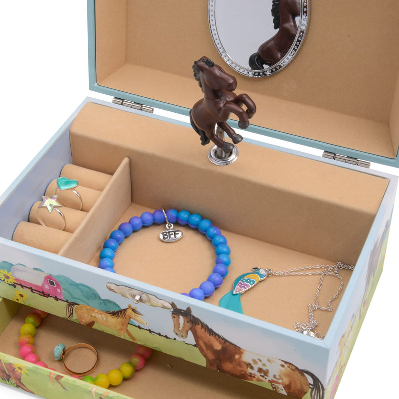 Musical jewelry box for girls with pull-out drawer