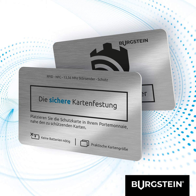 BURGSTEIN ® RFID BLOCKER CARD NFC PROTECTION CARD - EFFECTIVE JAMMER TECHNOLOGY TO PROTECT AGAINST DATA THEFT - EXTRA THIN