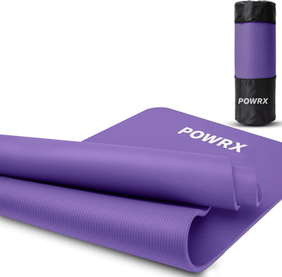 POWRX GYM MAT YOGA MAT (PURPLE 183 X 60 X 1 CM) PREMIUM INCL. CARRYING STRAP &amp; BAG AND EXERCISE POSTER I SPORTS MAT PHTHALATE FREE