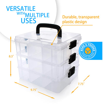 BINS &amp; THINGS STACKING BOXES STORAGE BOX WITH LID WITH 18 ADJUSTABLE COMPARTMENTS - TRANSPARENT