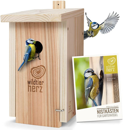 WILD ANIMAL HEART | NATURAL NEST BOX FOR BLUE TITS & SMALL TIT SPECIES MADE OF SOLID WOOD - SCREWED