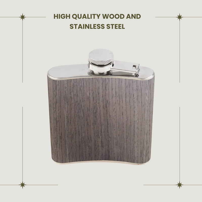 Wooden Hip Flask With Stainless Steel And Screw Cap 6oz Original And Funny