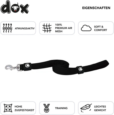 DDOXX DOG LEASH AIR MESH 120 CM | HAND STRAP | FOR SMALL & LARGE DOGS | MANY COLORS & SIZES | LEASH DOG | LEAD SMALL | RUNNING LEASH PUPPY LEASH LARGE | BLACK