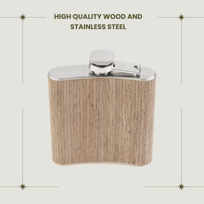 Wooden Hip Flask With Stainless Steel And Screw Cap 6oz Original And Funny