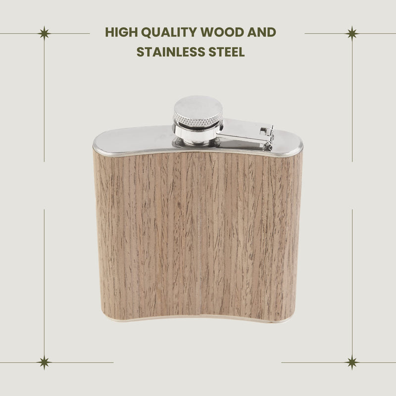 Wooden Hip Flask With Stainless Steel And Screw Cap 6oz Original And Funny