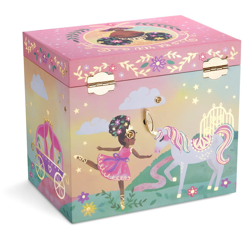 Musical jewelry box with 2 pull-out drawers glitter