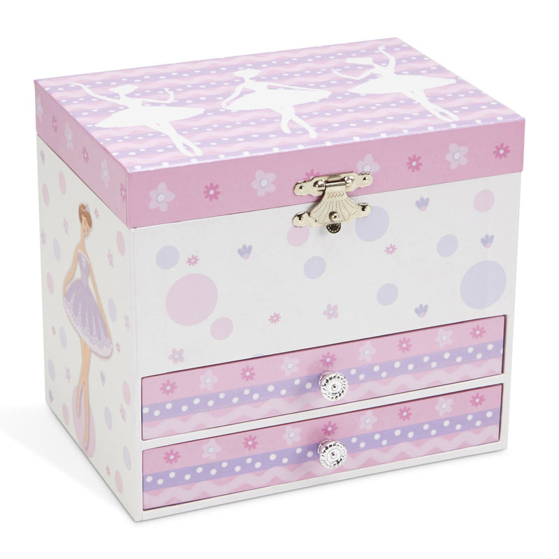 Musical jewelry box with 2 pull-out drawers glitter