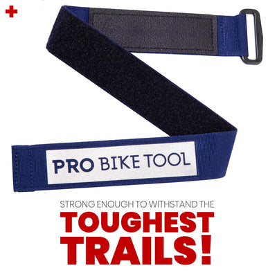 Frame strap for tube and tool transport for mountain bikes, racing bikes