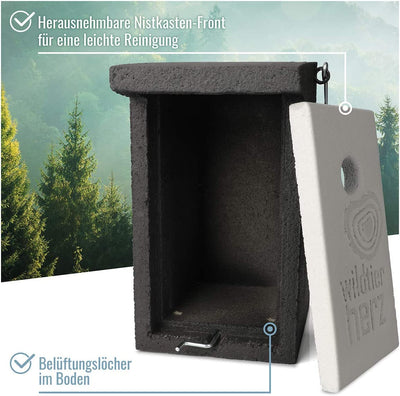 WILD ANIMAL HEART I WOOD CONCRETE NEST BOX FOR BLUE TITS &amp; CO. – WEATHERPROOF NEST CAVITY WITH 28 MM ENTRY HOLE