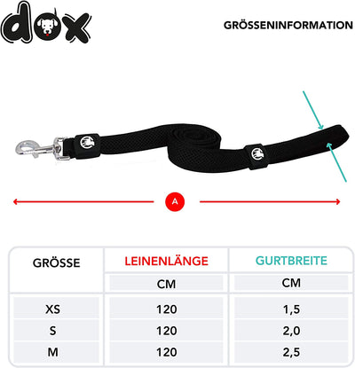 DDOXX DOG LEASH AIR MESH 120 CM | HAND STRAP | FOR SMALL & LARGE DOGS | MANY COLORS & SIZES | LEASH DOG | LEAD SMALL | RUNNING LEASH PUPPY LEASH LARGE | BLACK