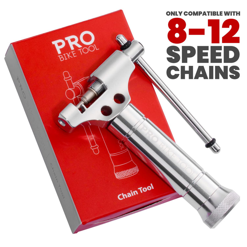 Universal chain tensioner with replacement rivet pin, compatible with 812-speed chains