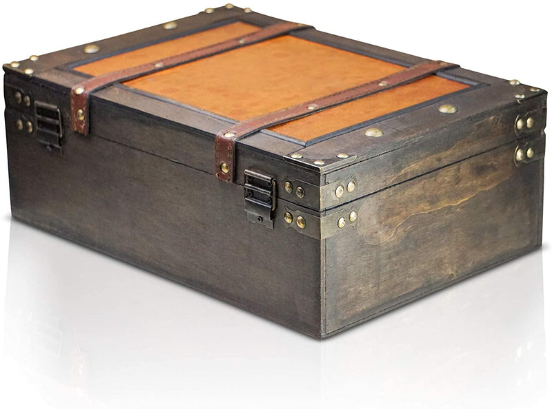 BRYNNBERG LOCKABLE TREASURE CHEST 38X27X14CM - ANTIQUE DECORATIVE CASE