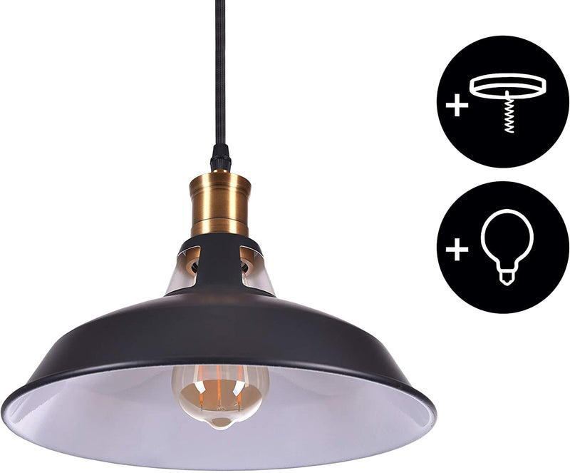 CROWN LED HIGH QUALITY PENDANT LAMP VINTAGE LAMPSHADE BLACK E27 + 1 X EDISON BULB DIMMABLE + 1