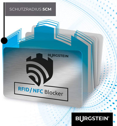 BURGSTEIN ® RFID BLOCKER CARD NFC PROTECTION CARD - EFFECTIVE JAMMER TECHNOLOGY TO PROTECT AGAINST DATA THEFT - EXTRA THIN