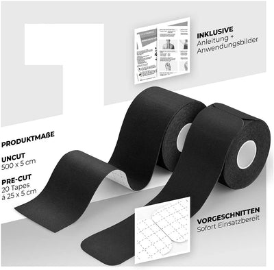 SPORTANICS ® KINESIOLOGY TAPE - KINESIOTAPES 1X ENDLESS 500X5CM & 1X PRE-CUT 25 PIECES (20X5CM)