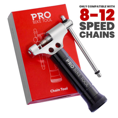 Universal chain tensioner with replacement rivet pin, compatible with 812-speed chains