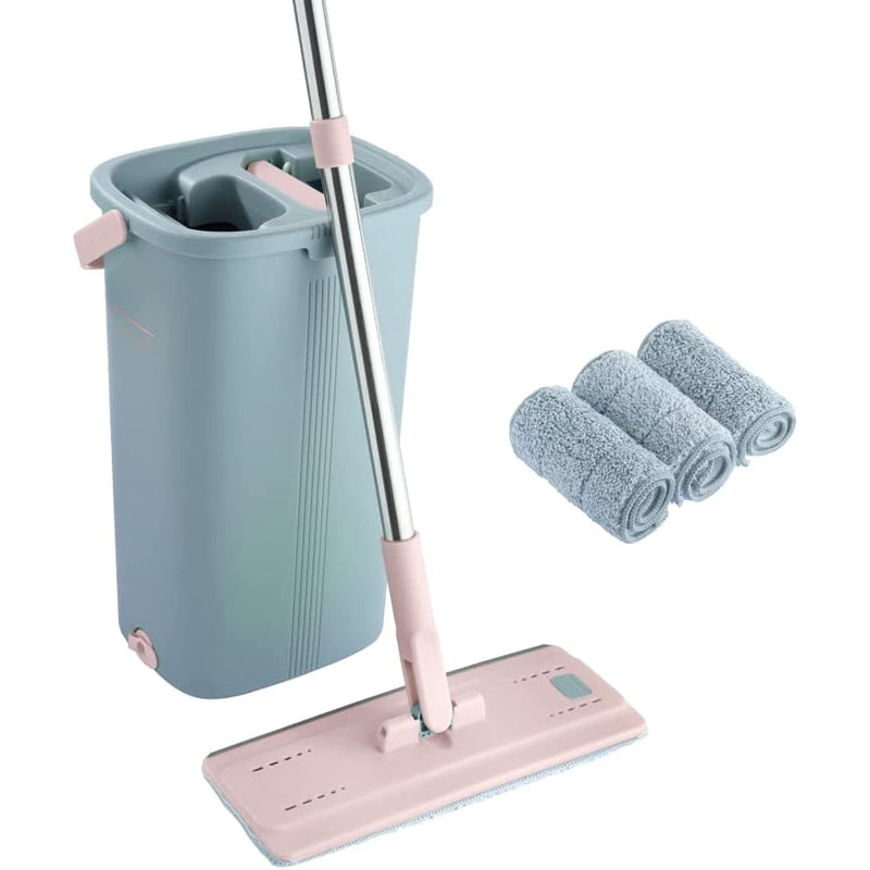 Mop And Bucket Set Flat Microfiber Mop With Stainless Steel Handle