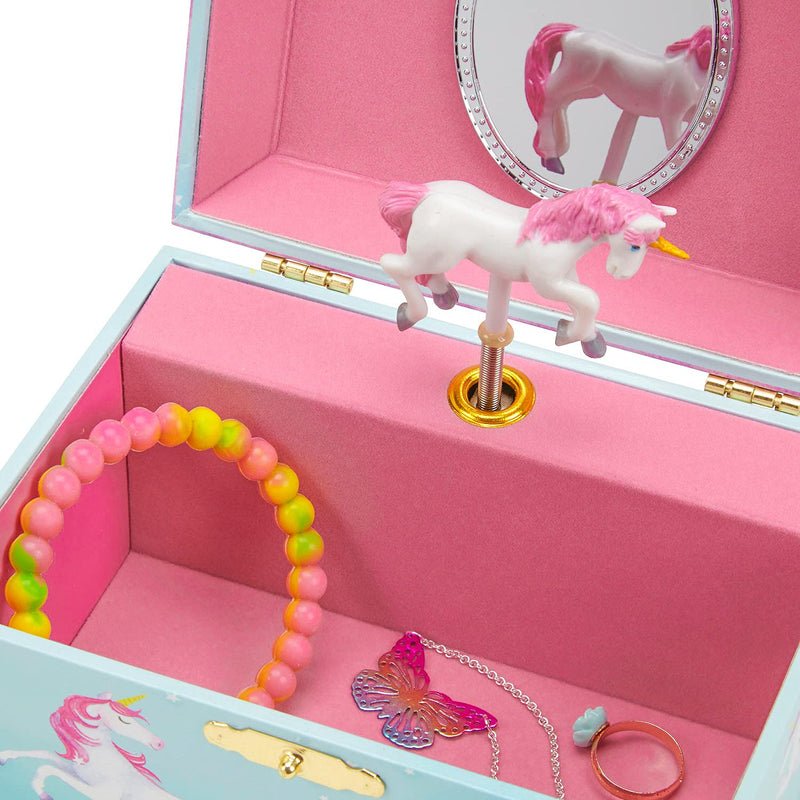 Music box jewelry box for girls with rotating unicorn rainbow