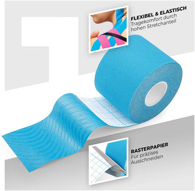 SPORTANICS ® KINESIOLOGY TAPE - KINESIOTAPES 1X ENDLESS 500X5CM & 1X PRE-CUT 25 PIECES (20X5CM)