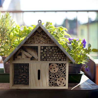 I Insect Hotel with Metal Roof Untreated Insect House Made of Natural Wood