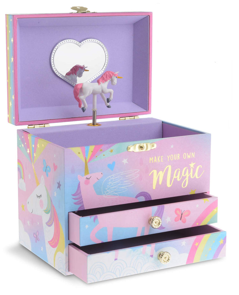 Musical jewelry box with 2 pull-out drawers glitter