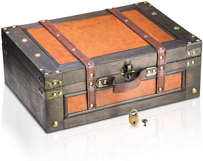 BRYNNBERG LOCKABLE TREASURE CHEST 38X27X14CM - ANTIQUE DECORATIVE CASE