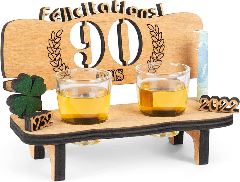 Liquor bench with year number, wooden laurel wreath with number engraving, gift for the 50th