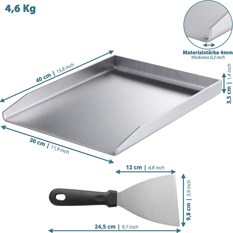 Stainless steel grill plate plancha universal size 30 x 40 cm for many coals