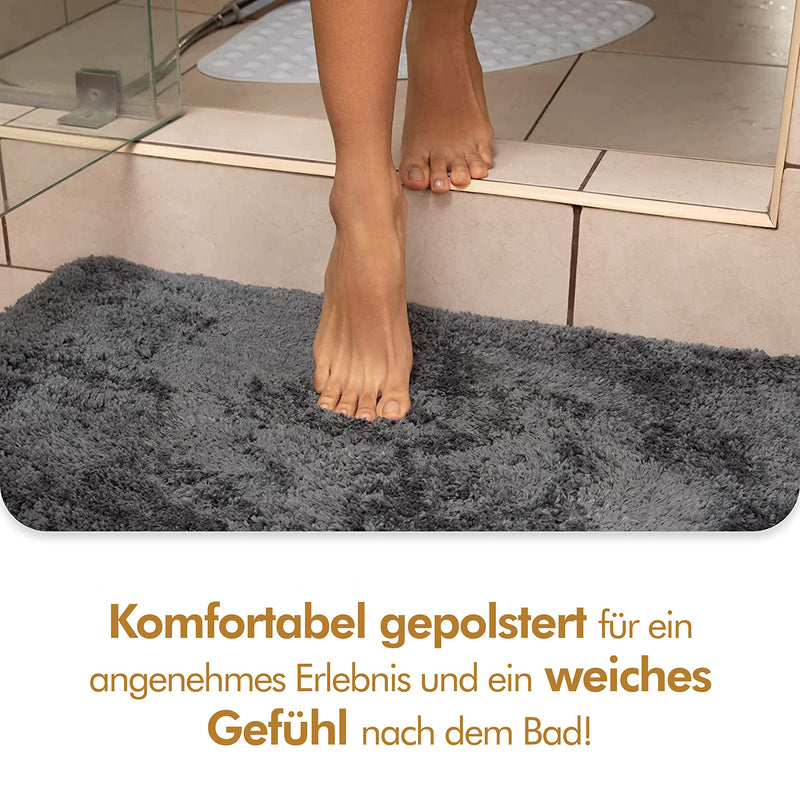 TRANQUILBEAUTY LUXURIOUS GRAY BATH MAT | NON-SLIP MICROFIBER BATH MAT 50X80 CM | SUPER SOFT