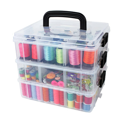 BINS &amp; THINGS STACKING BOXES STORAGE BOX WITH LID WITH 18 ADJUSTABLE COMPARTMENTS - TRANSPARENT