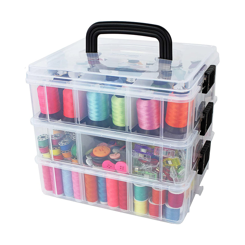 BINS & THINGS STACKING BOXES STORAGE BOX WITH LID WITH 18 ADJUSTABLE COMPARTMENTS - TRANSPARENT