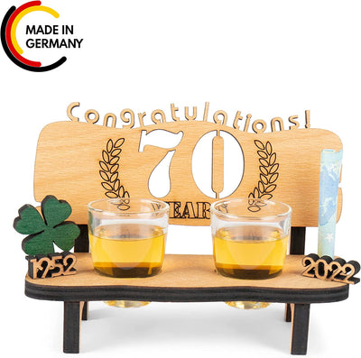 Liquor bench with year number, wooden laurel wreath with number engraving, gift for the 50th