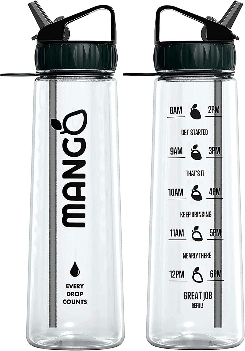 MANGO SPORTS WATER BOTTLE WITH MOTIVATING TIME MARKS – BPA FREE PLASTIC