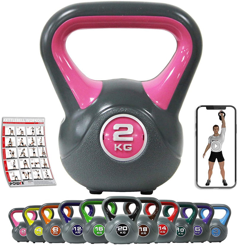 Kettlebell plastic 220 kg including workout I kettlebell in various colors