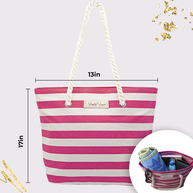 Beach Bag Blue Striped Canvas Bag With Hidden Insulated