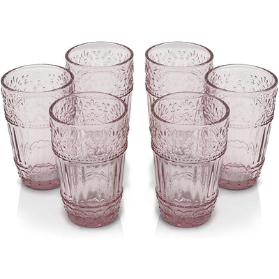 Colored glass goblets set of 6 drinking glasses 340 ml embossed design set of 6