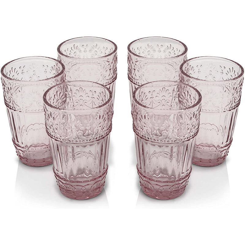 Colored glass goblets set of 6 drinking glasses 340 ml embossed design set of 6