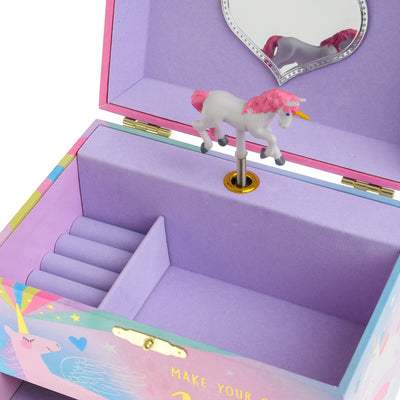 Musical jewelry box with 2 pull-out drawers glitter