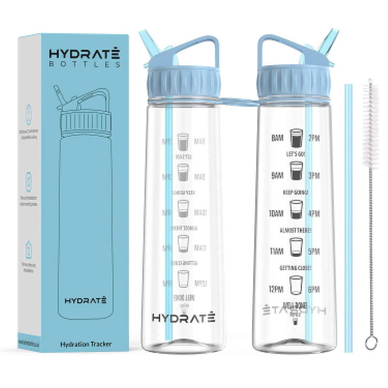 900ml Drinking Bottle With Time Markings Sports Water Bottle With Straw Bpa