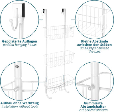 Shower Shelf with 3 Levels Grey/Chrome Look Bathroom Shelf No Drilling for Hanging 86x30x