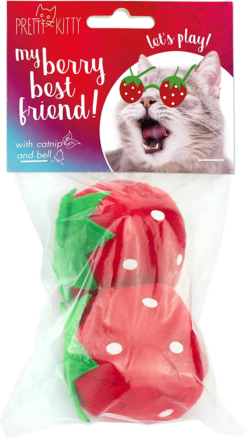 PRETTY KITTY CAT TOY SET: 2X XXL PLUSH STRAWBERRY WITH CATMINT AND BELLS AS TOYS FOR CATS -