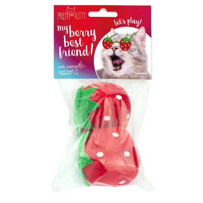 PRETTY KITTY CAT TOY SET: 2X XXL PLUSH STRAWBERRY WITH CATMINT AND BELLS AS TOYS FOR CATS -