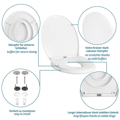 Toilet lid with child seat insert. Toilet seat with soft-close mechanism for children