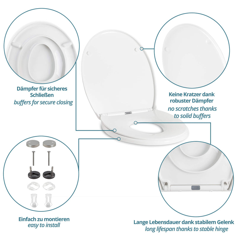 Toilet lid with child seat insert. Toilet seat with soft-close mechanism for children