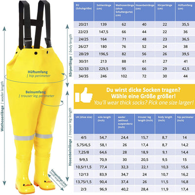 Waterproof waders for children with rubber boots yellow size 20/21 ideal