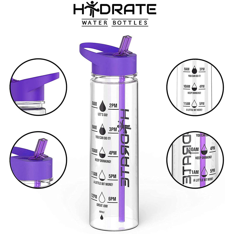 Drinking bottle with straw and time of day marking (Engl system) BPA-free 900