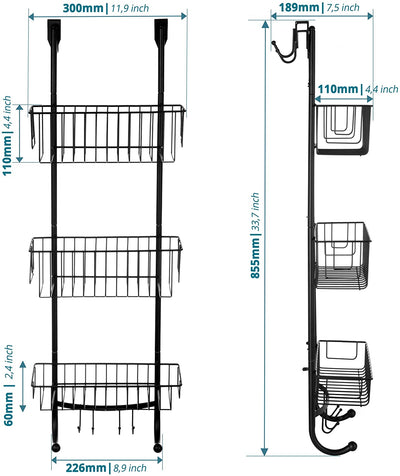 Shower Shelf with 3 Levels Grey/Chrome Look Bathroom Shelf No Drilling for Hanging 86x30x